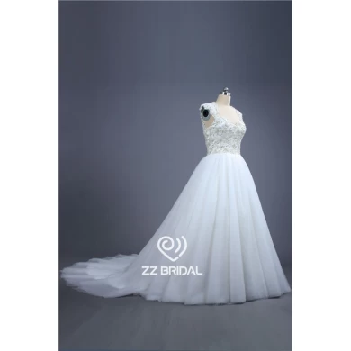 High-end cap mouw gerolde kant -tot prinses trouwjurk gemaakt in China