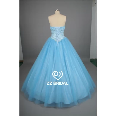 Filles robe de fête haut de gamme ébouriffé robe perlée Quinceanera dentelle bleu-up