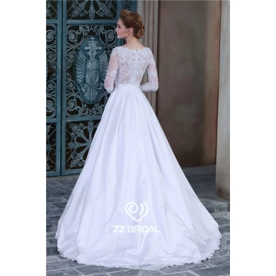 High end long sleeve appliqued lace bodice a-line wedding gown from China