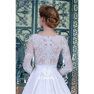 High end long sleeve appliqued lace bodice a-line wedding gown from China