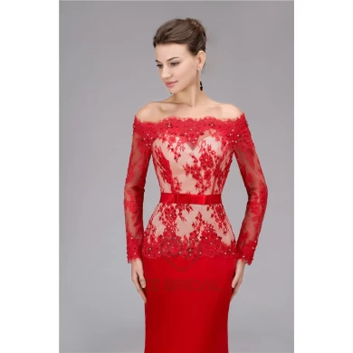High quality long sleeve off shoulder beaded long red mermaid evening dress supplier