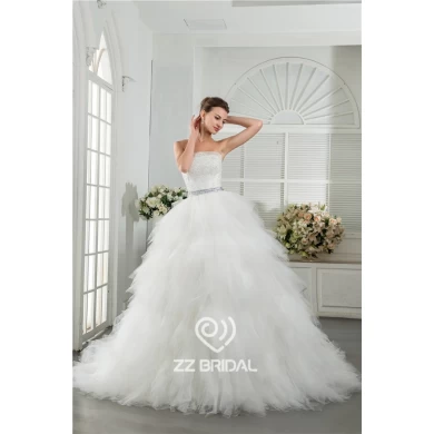 Tulle de haute qualité bustier en couches ceinture appliqued robe de mariée robe de bal perles fabriqués en Chine