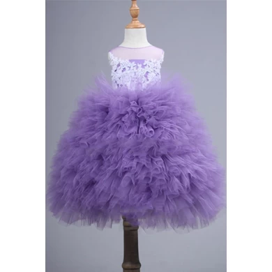 Latest Design Little Girls Puffy Dress Princess Light Purple Flower Girl Dresses HMY-FL026