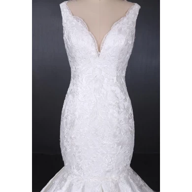Latest Design Luxury Lace Mermaid Sexy Long Train Vestido De Novia V neck wedding dress bridal gown 2019