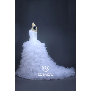 Latest design ruffled beaded strapless organza layered ball gown wedding dress China