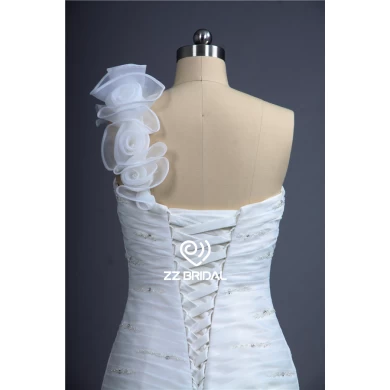 Latest style one-shoulder ruffled beaded organza layered mermaid wedding dress China