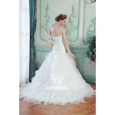 Многоуровневая Милая органзы кружева аппликация бисером шнуровке русалка свадебное платье Китай
