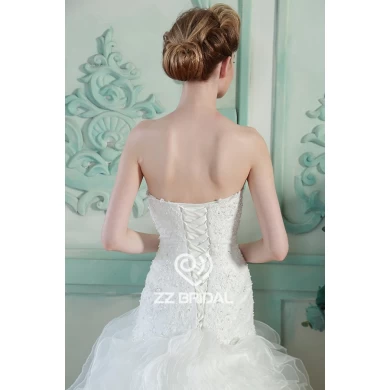 Layered querida organza laço appliqued frisado sereia lace-up vestido de noiva China