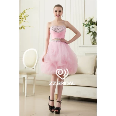 Precioso vestido sin tirantes con cuentas de dos linda chica vestido rosado pieza bola hecha en China