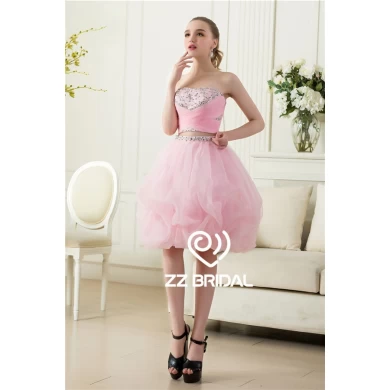 Прекрасный без бретелек из бисера двух частей бальное платье розовый милые девушки платье сделано в Китае