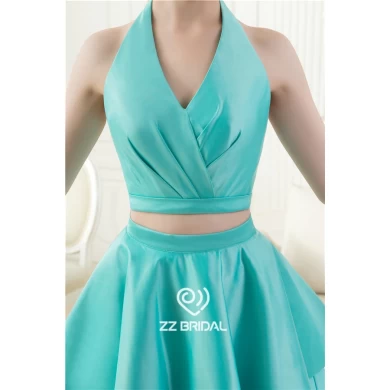 Lovely two pieces halter backless bowknot green short evening dress supplier