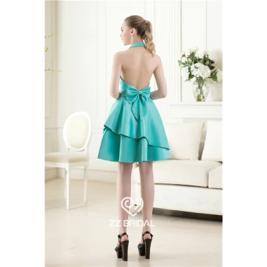 Lovely two pieces halter backless bowknot green short evening dress supplier