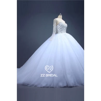 Роскошный бисером совок декольте с длинным рукавом производитель бальное свадебное платье принцессы
