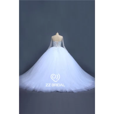 Lussuoso perline scollo rotondo manica lunga produttore abito da ballo abito da sposa della principessa
