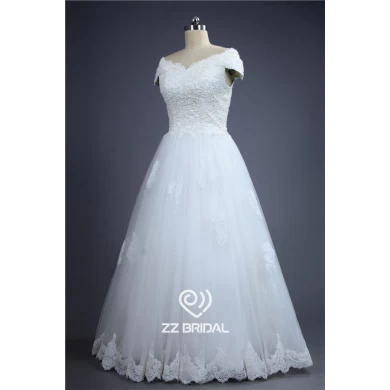 Luxurious cap sleeve full bodice pearls lace bottom A-Line wedding dress manufacturer