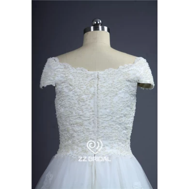 Роскошный колпак рукав полный лиф жемчуг кружева нижней линии-производитель свадебное платье