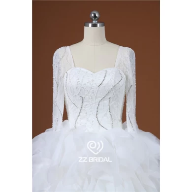 Luxurious long sleeve beaded organza layered ball gown wedding dress manufacturer