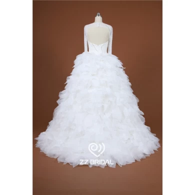 Роскошный длинный рукав бисером платье из органзы слоистых мяч производитель свадебное платье