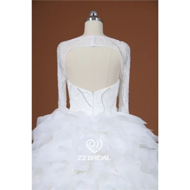 Lussuoso manica lunga in rilievo del organza dell'abito di sfera stratificato produttore abito da sposa