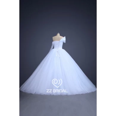 Роскошный трепал бисером и алмазов один длинный рукав производитель принцесса свадебное платье
