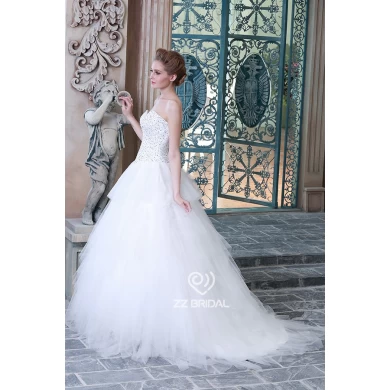 Luksusowy kochanie dekolt tiul cekinami suknia ślubna 2015 warstwowej dostawca