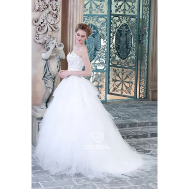 Escote corazón de lujo de tul con lentejuelas de la boda en capas vestido de 2015 con proveedor