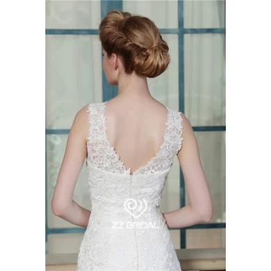 Русалка стиль полный лиф гипюр кружева аппликация рукавов V-образным вырезом и V-обратно свадебное платье