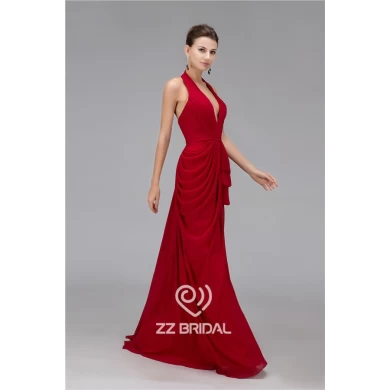 A maioria halter moda V-neck agradou fabricante vestido de noite longo Clare-vermelho