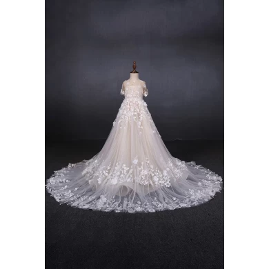 Nuevo diseño de lujo blanco de encaje vestido de niña princesa de la boda infantil bebés niñas tren largo vestidos de niña de flores 2019