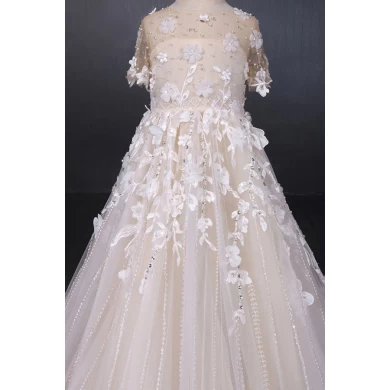 Новый дизайн роскошный белый кружевном платье девушки свадебная принцесса новорожденных девочек Длинный поезд цветок платья для девочек 2019