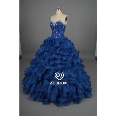 Новое поступление бисером Милая декольте королевский синий Quinceanera бальное платье платье с поставщиком