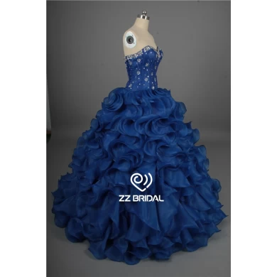 Nova chegada frisado decote vestido quinceanera azul royal bola fornecedor vestido