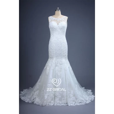 New arrival illusion full bodice appliqued mermaid lace wedding dress made in China
