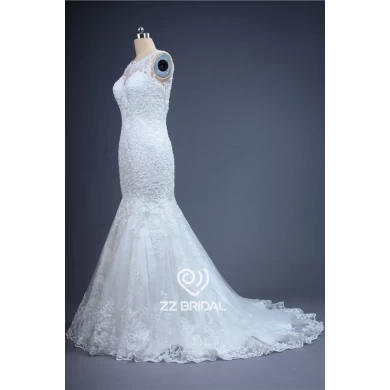 Nuovo arrivo illusione pieno corsetto sirena appliqued abito da sposa in pizzo made in China
