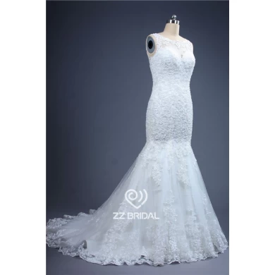 Nova ilusão chegada corpete completo sereia vestido de casamento de renda appliqued fabricados na China