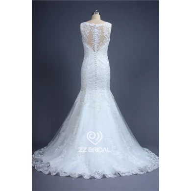 Новое поступление иллюзия полной Лиф аппликация русалка свадебное платье кружева сделано в Китае