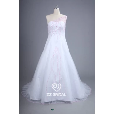 Nuevo color de rosa de la llegada vestido de una línea de novia con cordones de lentejuelas hace en China