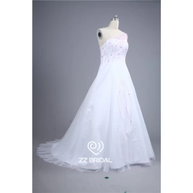 Nieuwe aankomst roze lovertjes kant-up A-lijn bruids jurk gemaakt in China