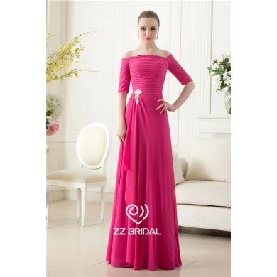 New arrival rose red boat neck half sleeve chiffon long evening gown China