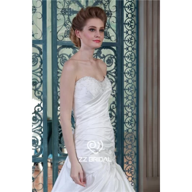 New Perlen herzförmiger Ausschnitt gekräuselten Spitzen-up-Hochzeitskleid Hersteller