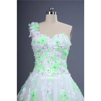 Nuova una spalla scollo a cuore appliqued con mano fiori verdi abito da sposa