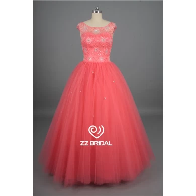 New style cap sleeve beaded scoop neckline ball gown prom dress manufacturer