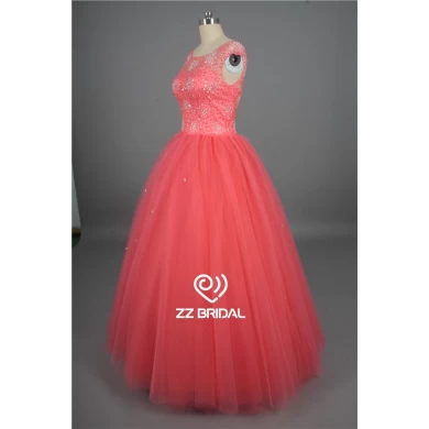 New style cap sleeve beaded scoop neckline ball gown prom dress manufacturer