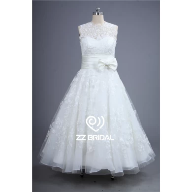 New style illusion back out a-line lace wedding gown with bowknot supplier
