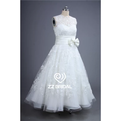 New style illusion back out a-line lace wedding gown with bowknot supplier