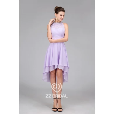 New style sleeveless beaded purple chiffon knee length evening dress for party