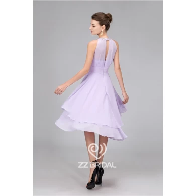 Neuer Stil ärmellos Perlen lila Chiffon knielang Abendkleid für Partei