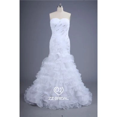 New decote estilo organza frisado babados em camadas vestido de noiva sereia 2015 fornecedor