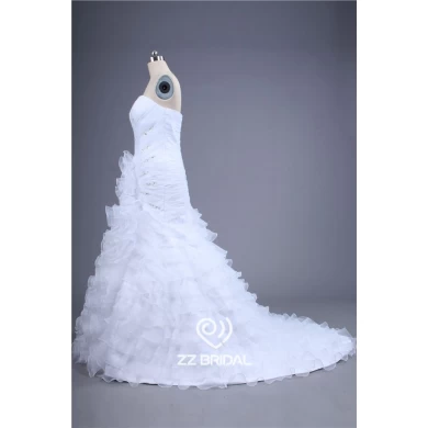 Nuevo estilo de escote corazón con cuentas de organza con volantes sirena en capas vestido de novia 2015 con proveedor