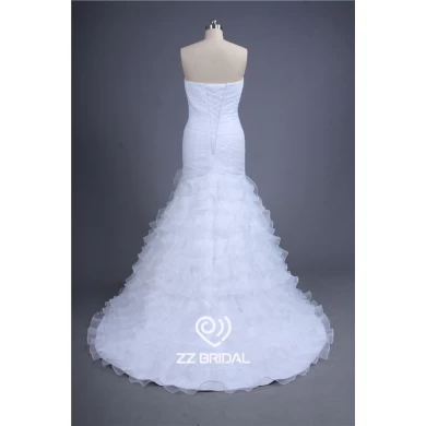 Новый стиль возлюбленной декольте органзы трепал бисером слоистых русалка свадебное платье 2015 с поставщиком